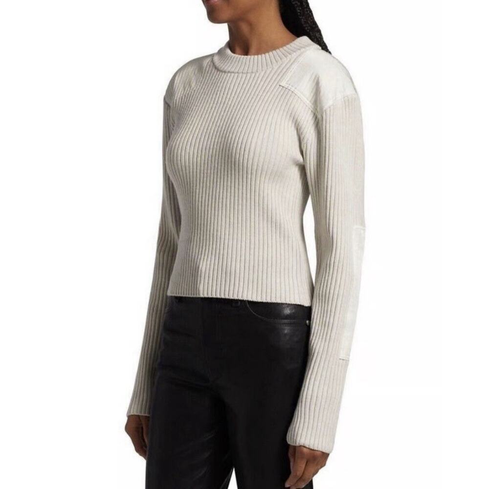 Rag & Bone ICONS Nikole ribbed wool patch art crewneck sweater Pet Small A003733
